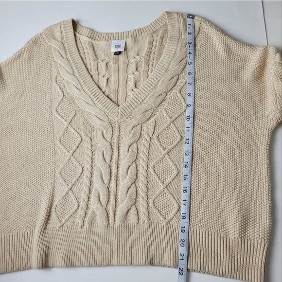 Cabi Cropped Cable Knit Pullover Sweater Vneck Neutral L - Picture 11 of 12